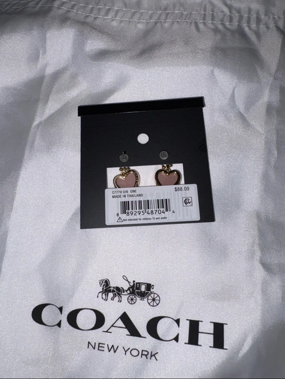 Coach Gold-Tone Pink Heart Drop Earrings - Picture 3 of 3
